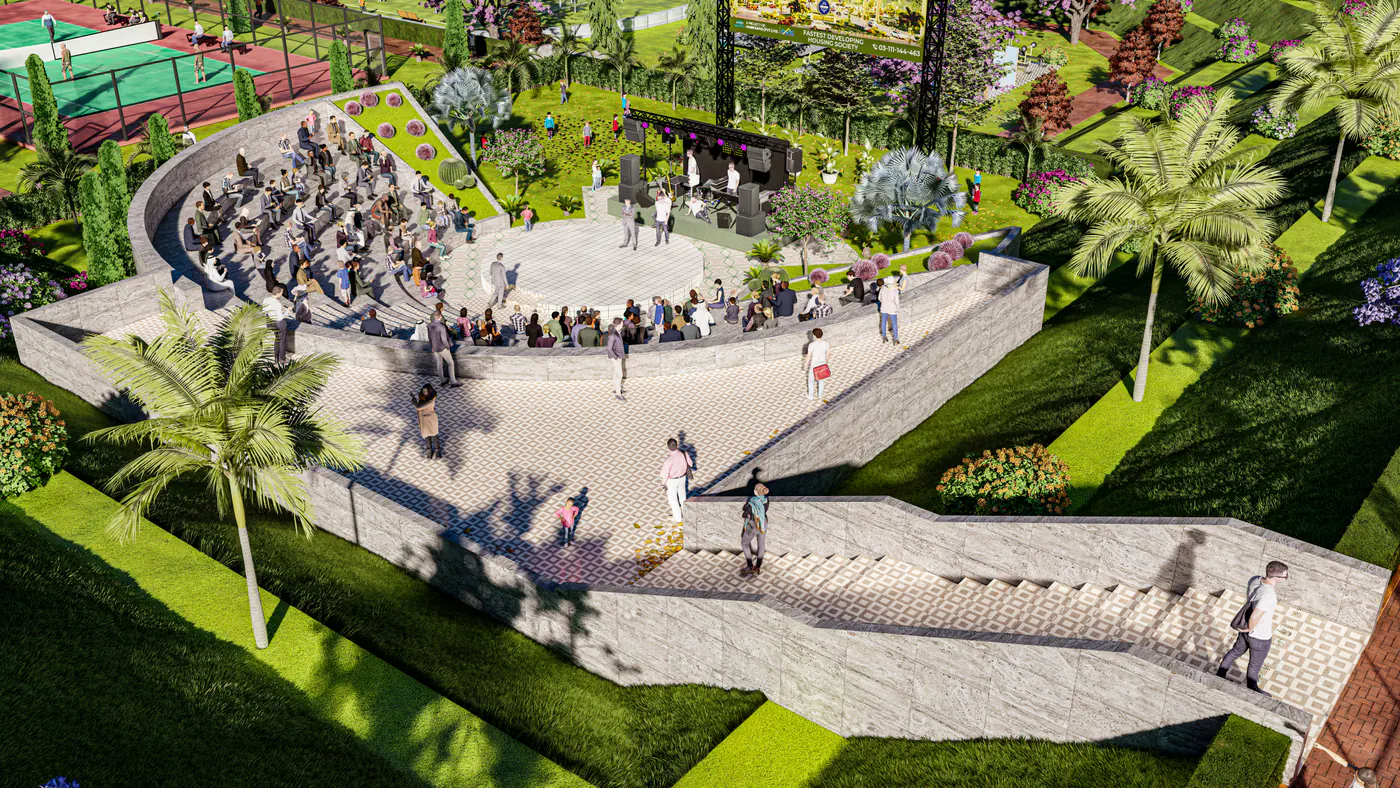 Sports complex amphitheater render by Janan Manzil